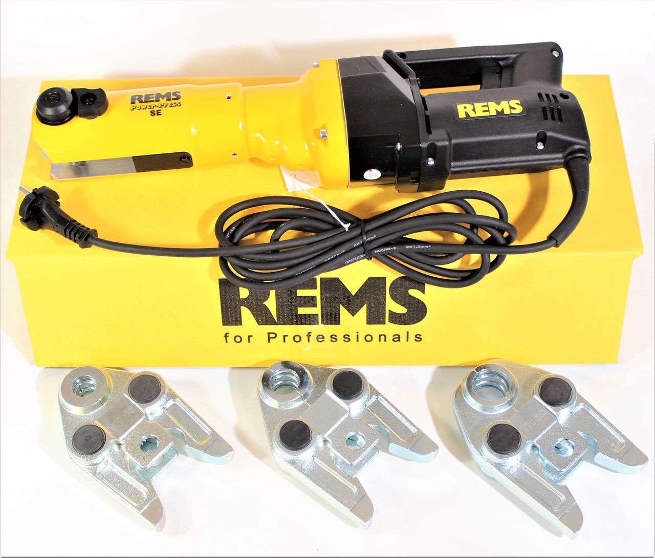 REMS Pressmaschine Power Press SE + 3 Pressbacken TH 16/20/26 Verbundrohr Backe