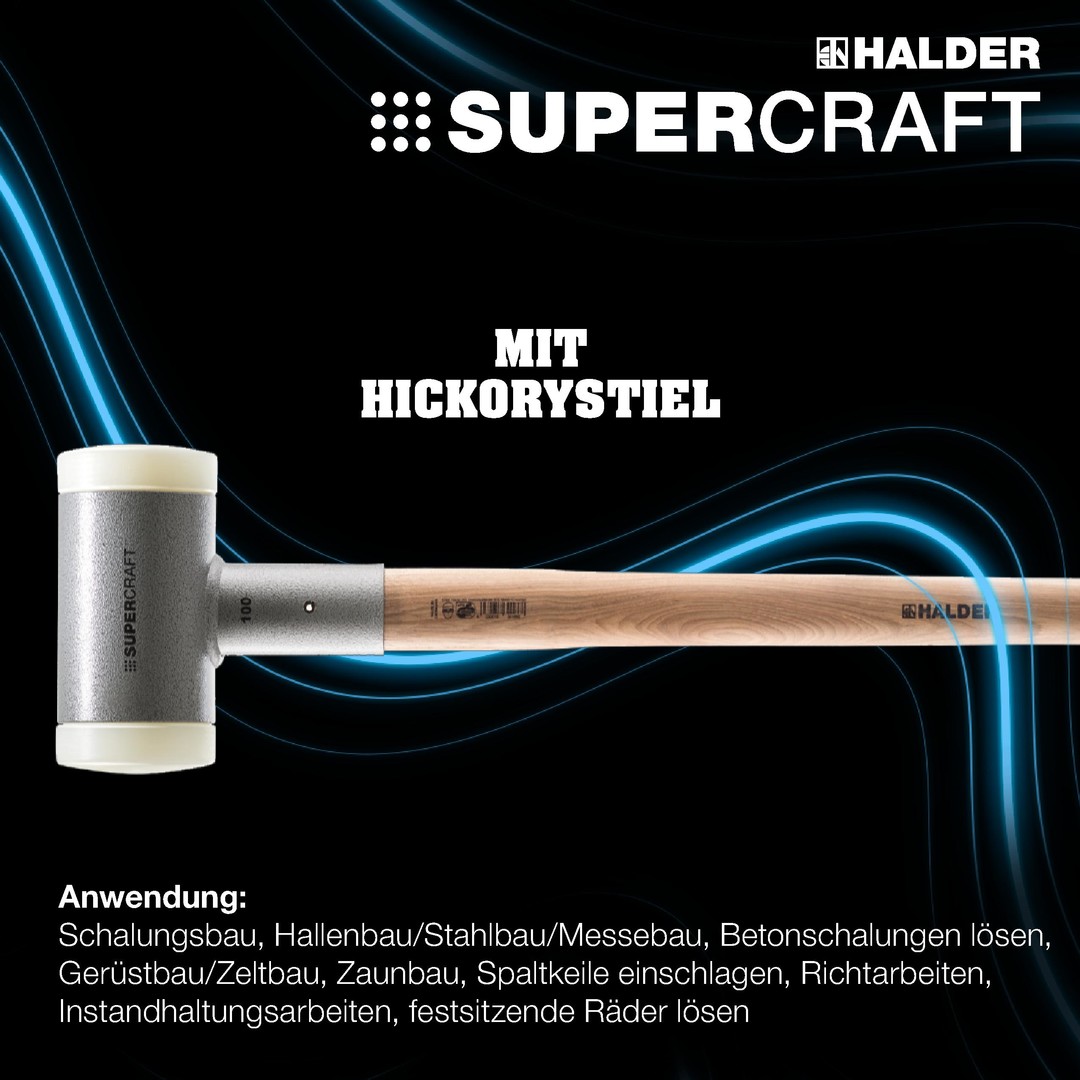 SUPERCRAFT-Vorschlaghammer, mit schwingungsdämpfendem, ergonomisch geformtem und lackiertem Hickorystiel | D=100 mm / Gewicht=9300 g | 3366.110