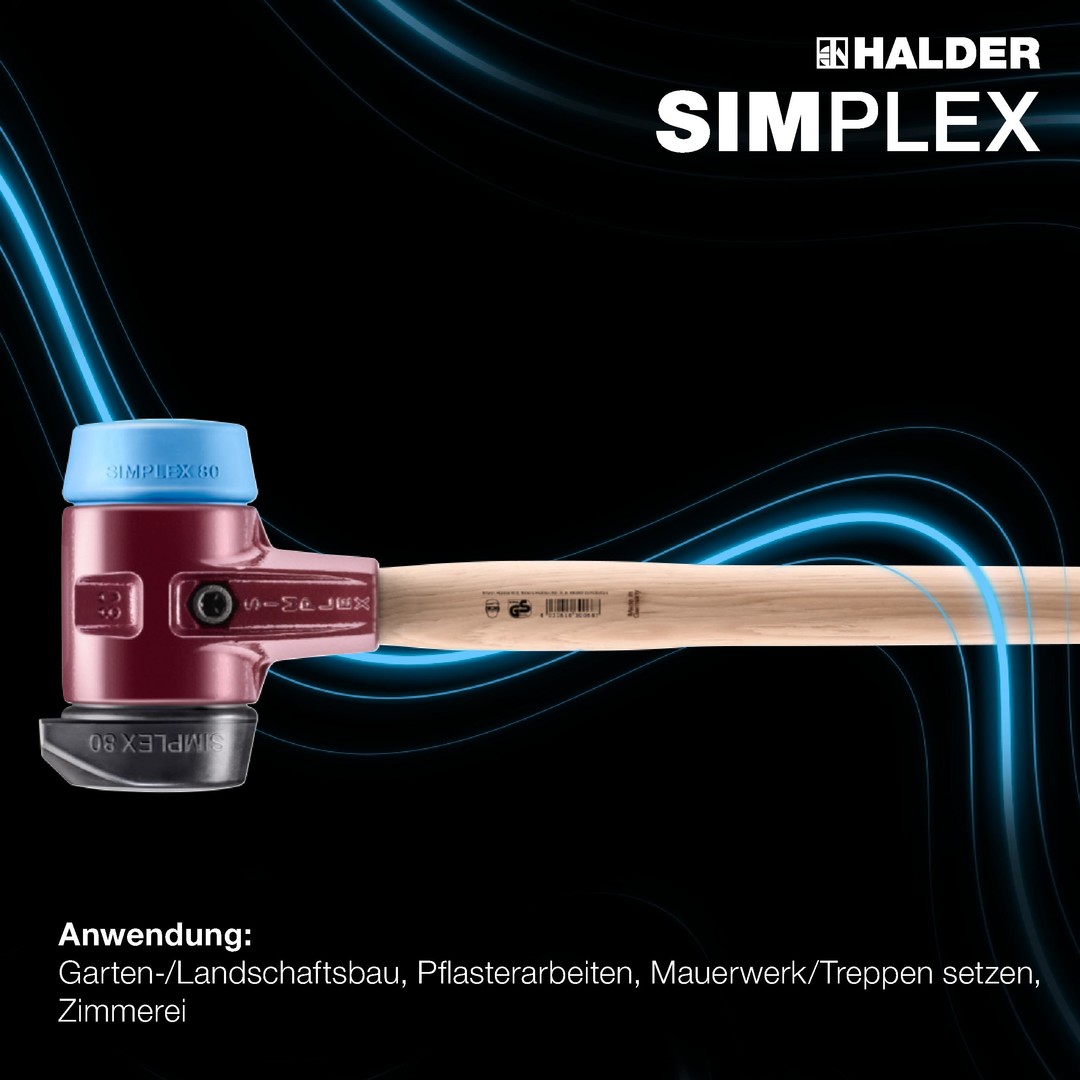 SIMPLEX-Vorschlaghammer, Gummikomposition, mit Standfuß / TPE-soft; mit Tempergussgehäuse und Hickorystiel | D=80 mm | 3012.281