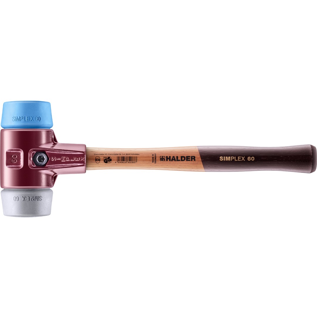 SIMPLEX-Schonhammer, TPE-soft / TPE-mid; mit Tempergussgehäuse und hochwertigem Holzstiel | D=60 mm | 3013.060