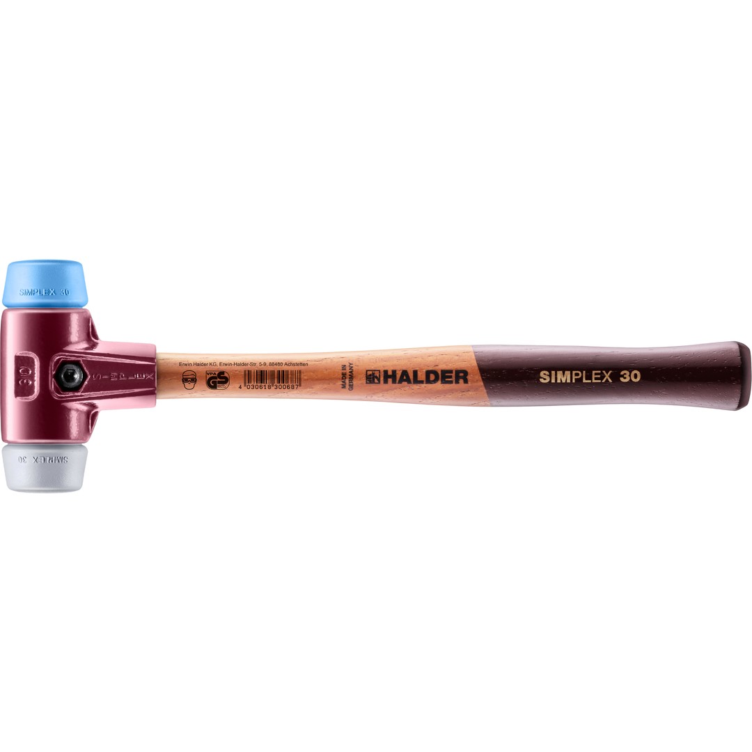 SIMPLEX-Schonhammer, TPE-soft / TPE-mid; mit Tempergussgehäuse und hochwertigem Holzstiel | D=30 mm | 3013.030