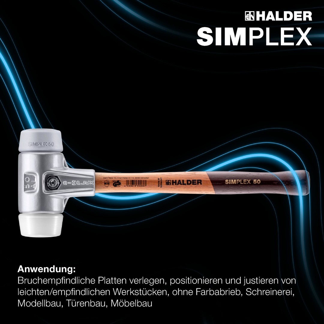 SIMPLEX-Schonhammer, TPE-mid / Superplastik; mit Aluminiumgehäuse und hochwertigem Holzstiel | D=60 mm | 3137.060