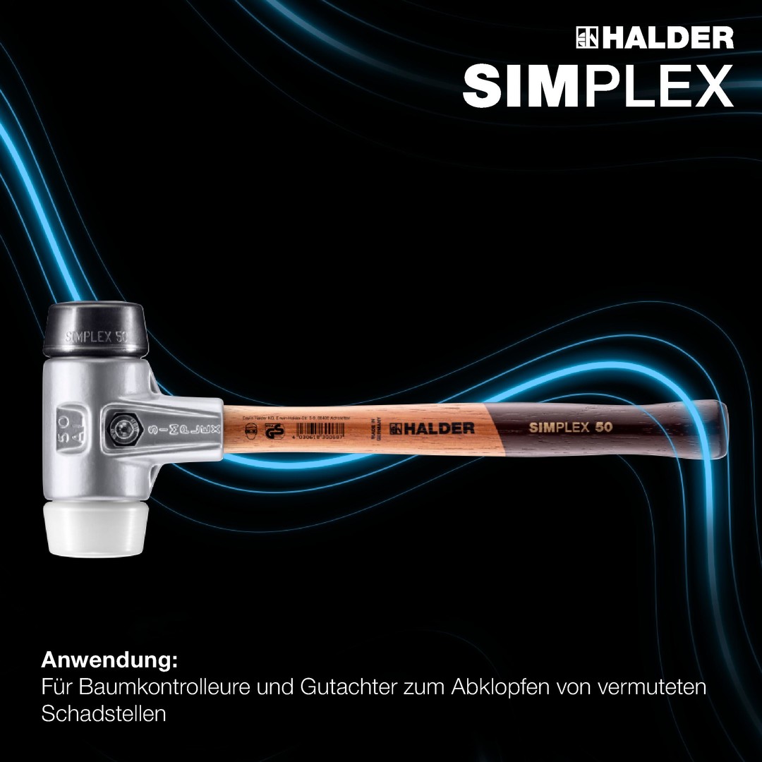 SIMPLEX-Schonhammer, Gummikomposition / Superplastik; mit Aluminiumgehäuse und hochwertigem Holzstiel | D=60 mm | 3127.060