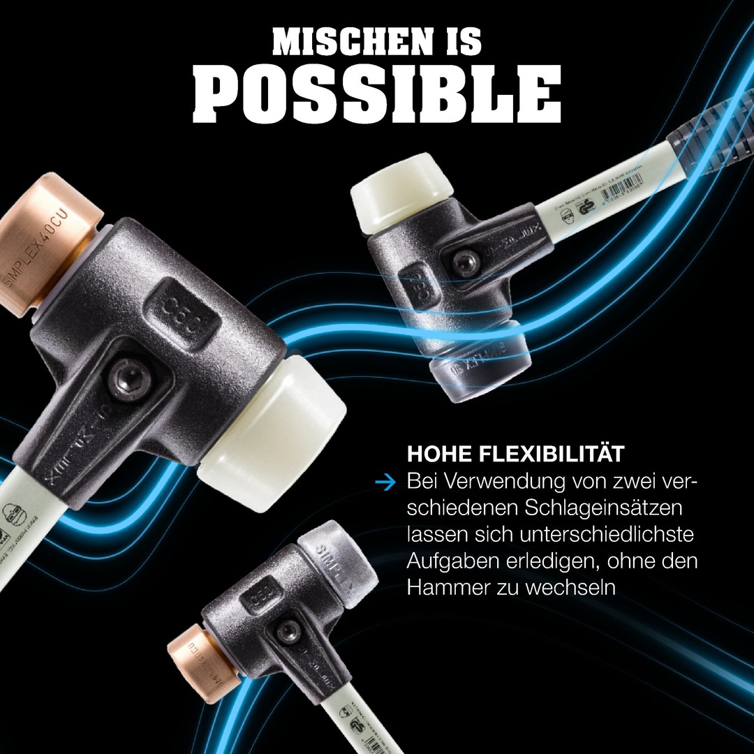 SIMPLEX-Aktionsbox KFZ, SIMPLEX-Schonhammer D40, Kupfer / Weichmetall plus Durchschlag | 3749s001