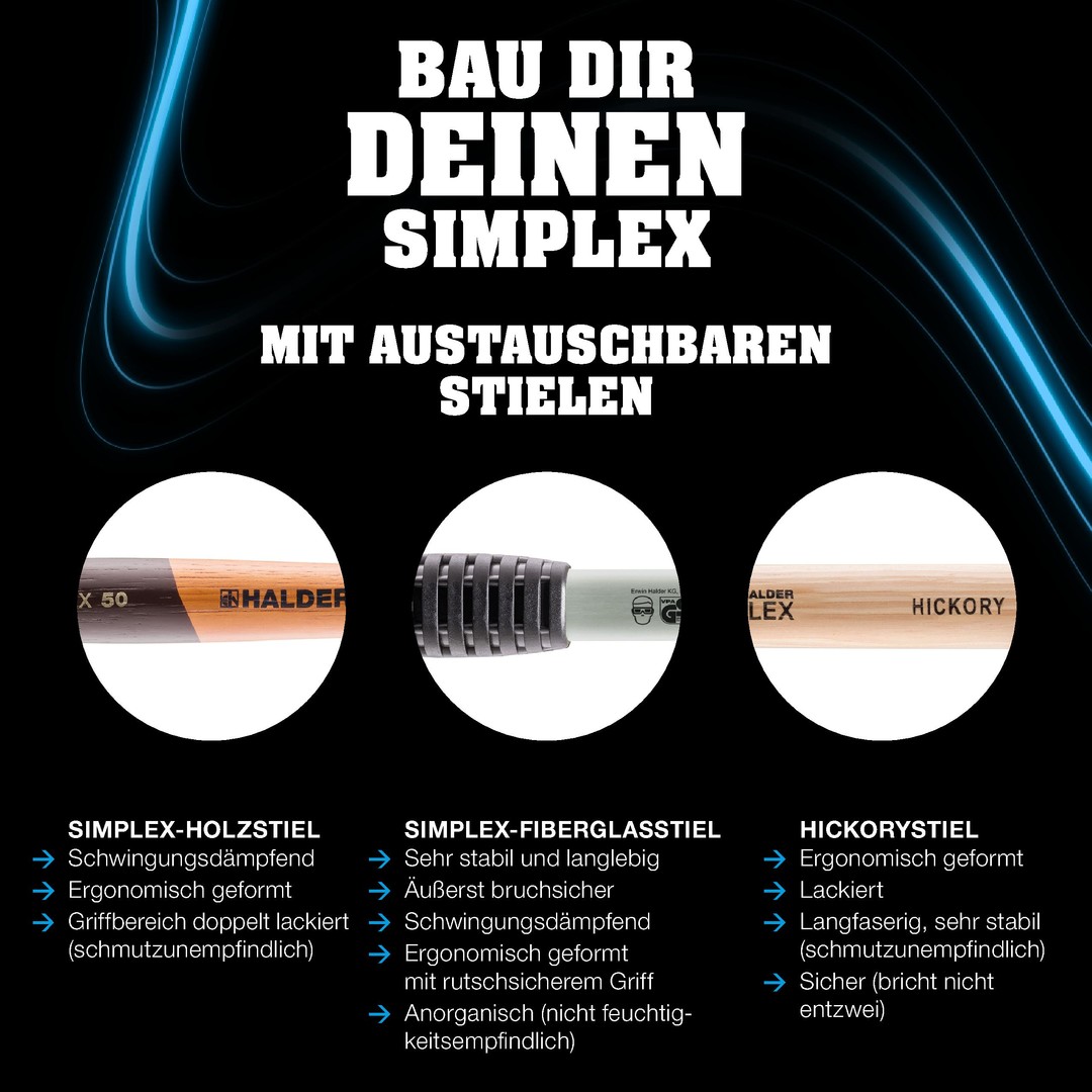 SIMPLEX-Plusbox Starterkit, SIMPLEX-Schonhammer D80, Gummikomposition / Superplastik, mit Tempergussgehäuse sowie je ein Schlageinsatz Gummikomposition mit Standfuss plus Cuttermesser | 3027s028