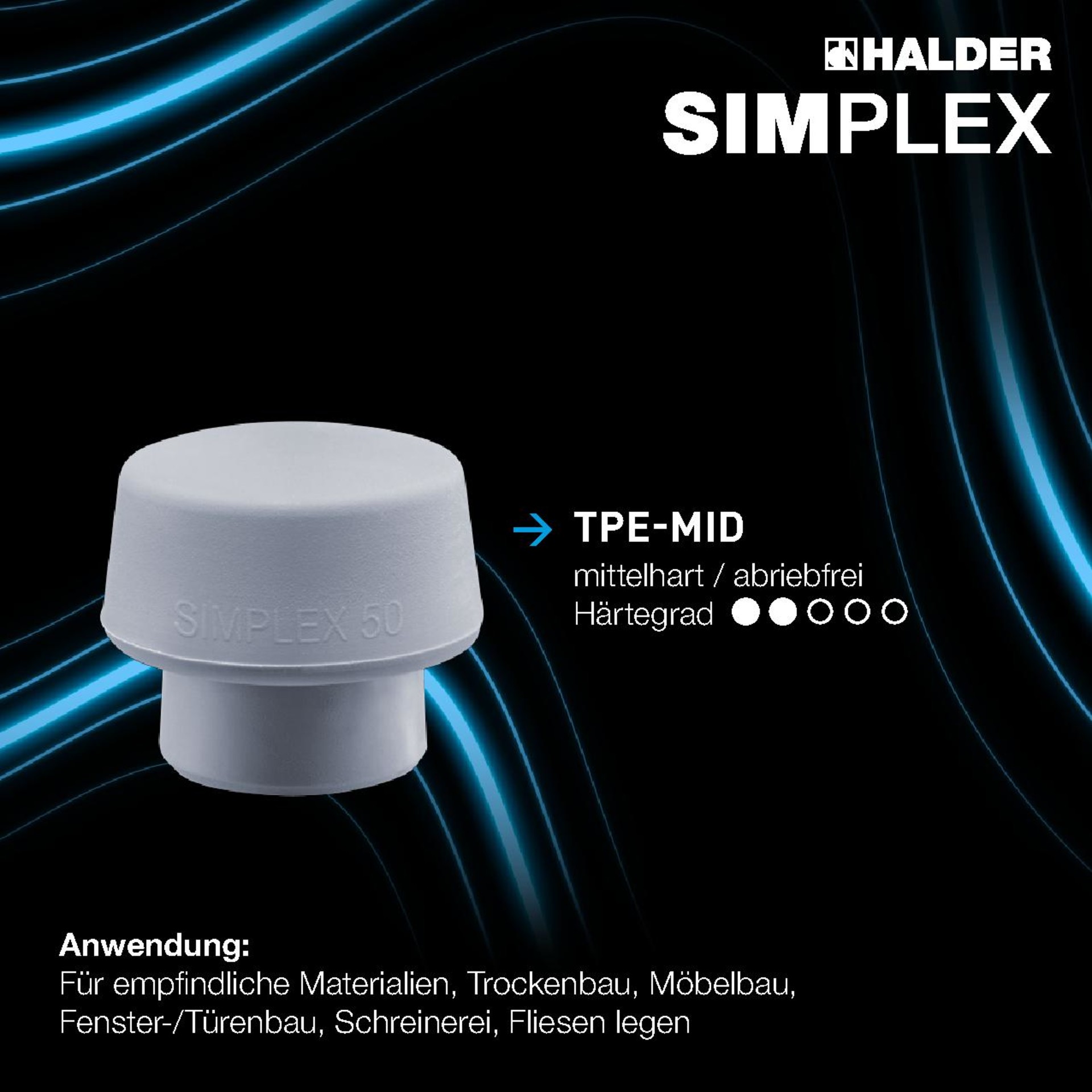 SIMPLEX-Schonhammer, Gummikomposition mit Standfuß / TPE-mid; mit Aluminiumgehäuse und hochwertigem extra kurzen Holzstiel | D=60 mm | 3123.262