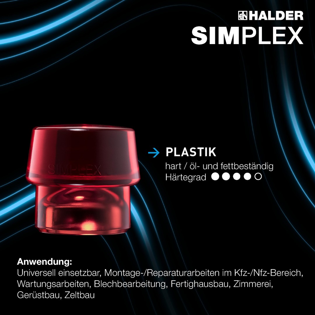 SIMPLEX-Schonhammer, Gummikomposition / Plastik; mit Tempergussgehäuse und hochwertigem extra kurzen Holzstiel | D=60 mm / Stielausführung=extra kurz | 3026.062