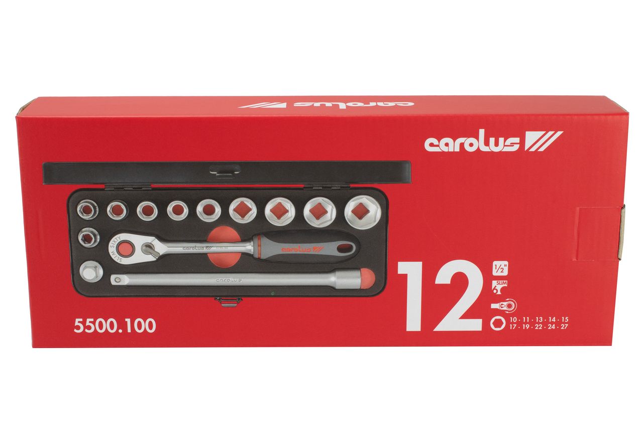CAROLUS Made by GEDORE Steckschlüssel Satz 12 tlg 1/2" Nr 5500.100 Knarrenkasten