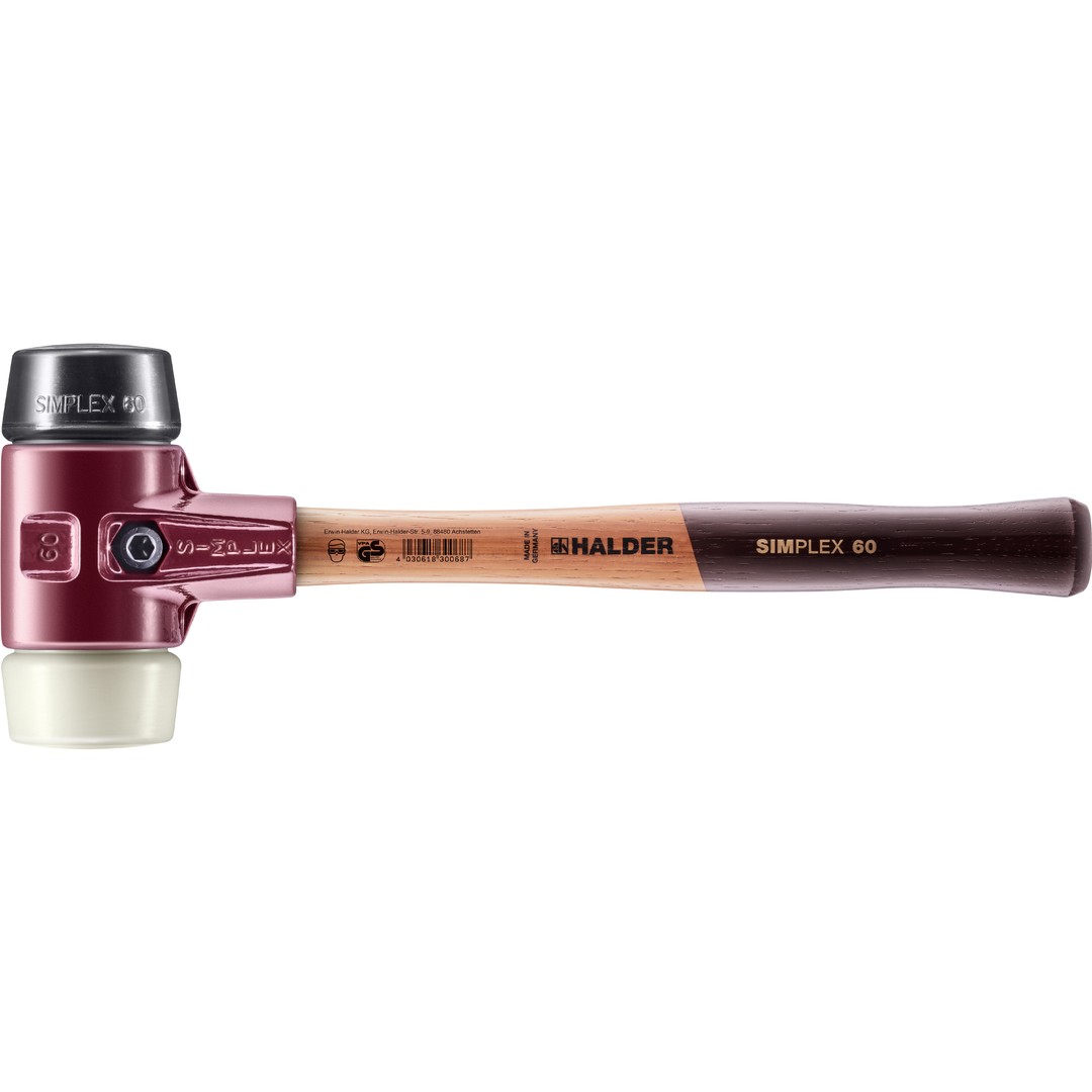 SIMPLEX-Schonhammer, Gummikomposition / Nylon; mit Tempergussgehäuse und hochwertigem Holzstiel | D=60 mm | 3028.060