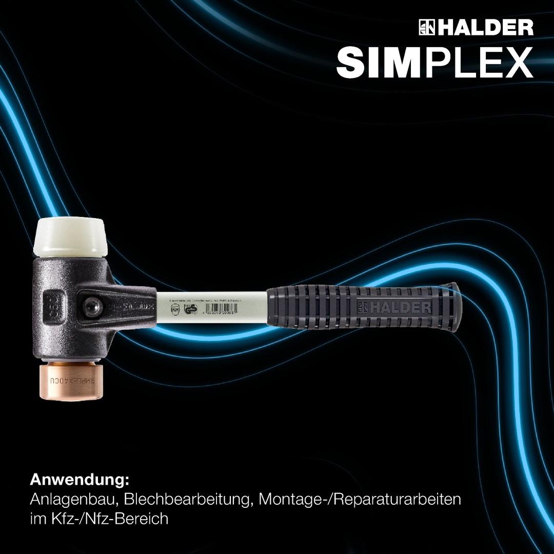 SIMPLEX-Schonhammer, Kupfer / Nylon; mit verstärktem Tempergussgehäuse und Fiberglasstiel | D=40 mm | 3748.040