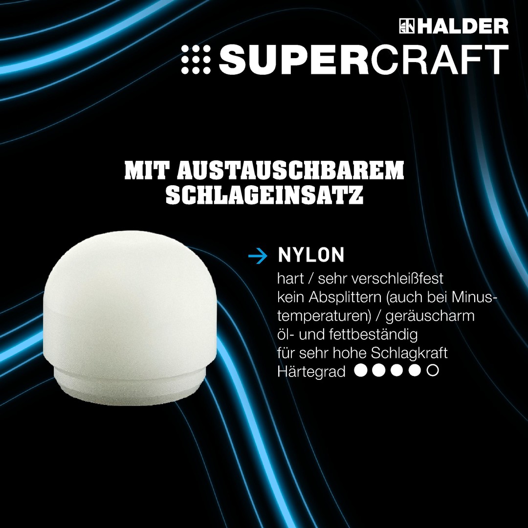 SUPERCRAFT-Schonhammer, mit schwingungsdämpfendem, ergonomisch geformtem und lackiertem Hickorystiel und abgerundetem Einsatz | D=30 mm | 3366.230