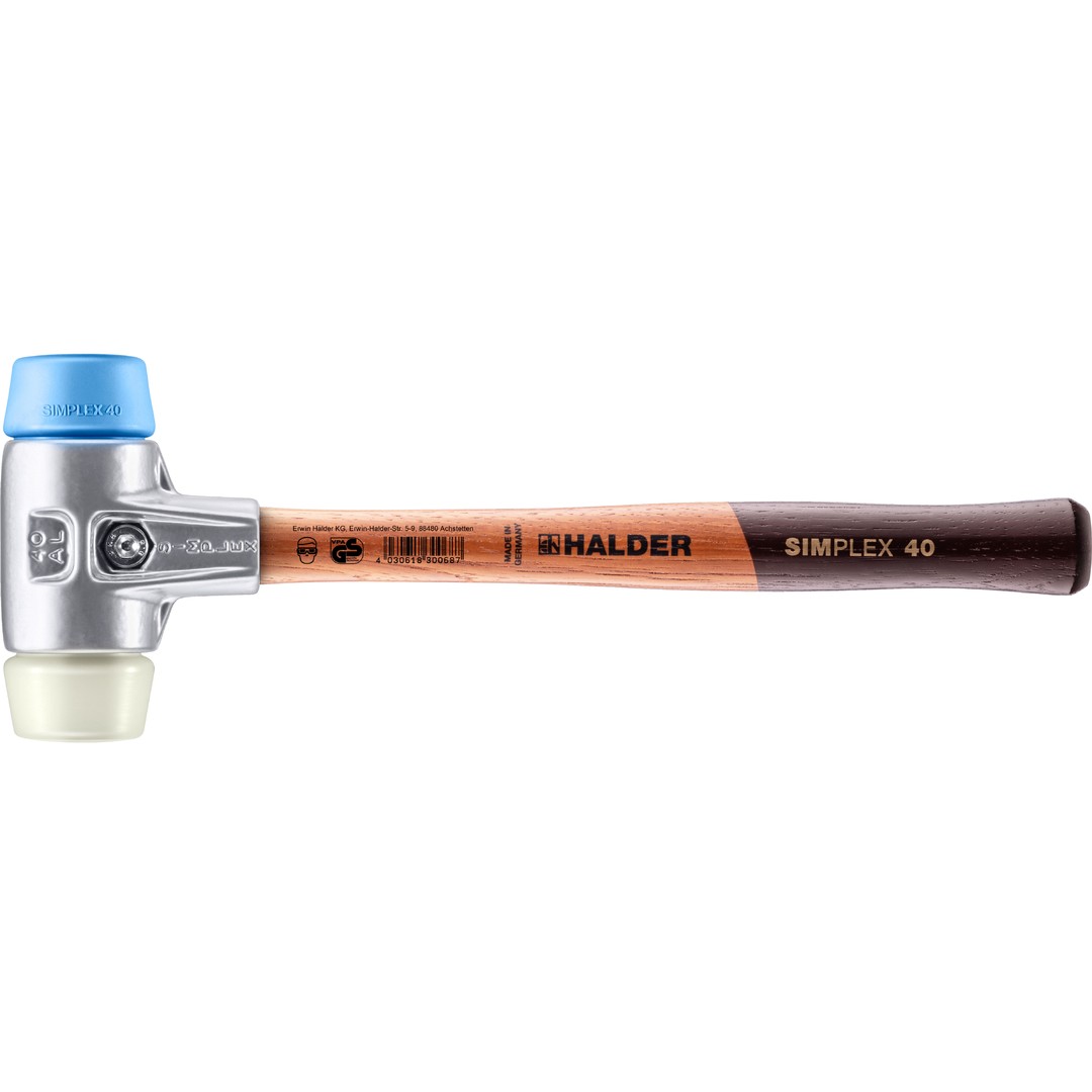 SIMPLEX-Schonhammer, TPE-soft / Nylon; mit Aluminiumgehäuse und hochwertigem Holzstiel | D=40 mm | 3118.040