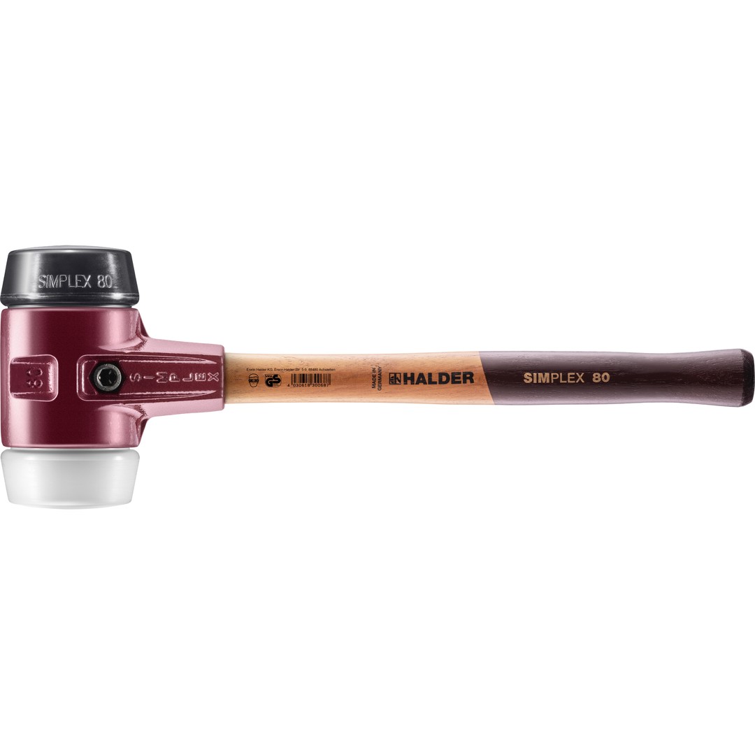 SIMPLEX-Schonhammer, Gummikomposition / Superplastik; mit Tempergussgehäuse und hochwertigem Holzstiel | D=80 mm | 3027.080