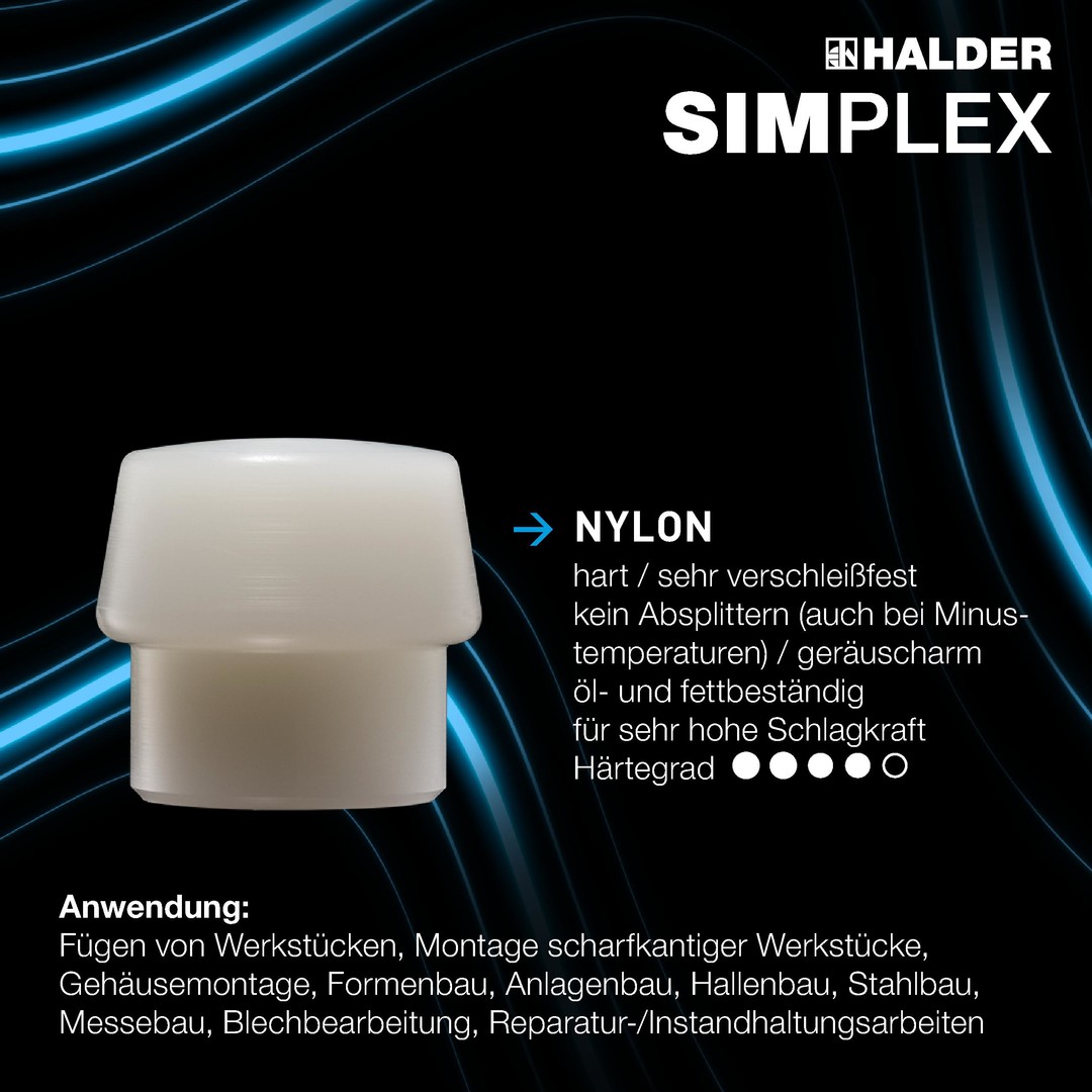 SIMPLEX-Vorschlaghammer, Gummikomposition, mit Standfuß / Nylon; mit Tempergussgehäuse und Hickorystiel | D=80 mm | 3028.281
