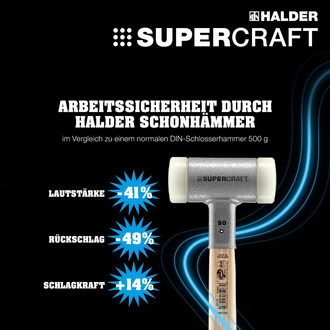 SUPERCRAFT-Schonhammer, mit schwingungsdämpfendem, ergonomisch geformtem und lackiertem Hickorystiel und abgerundetem Einsatz | D=30 mm | 3366.230