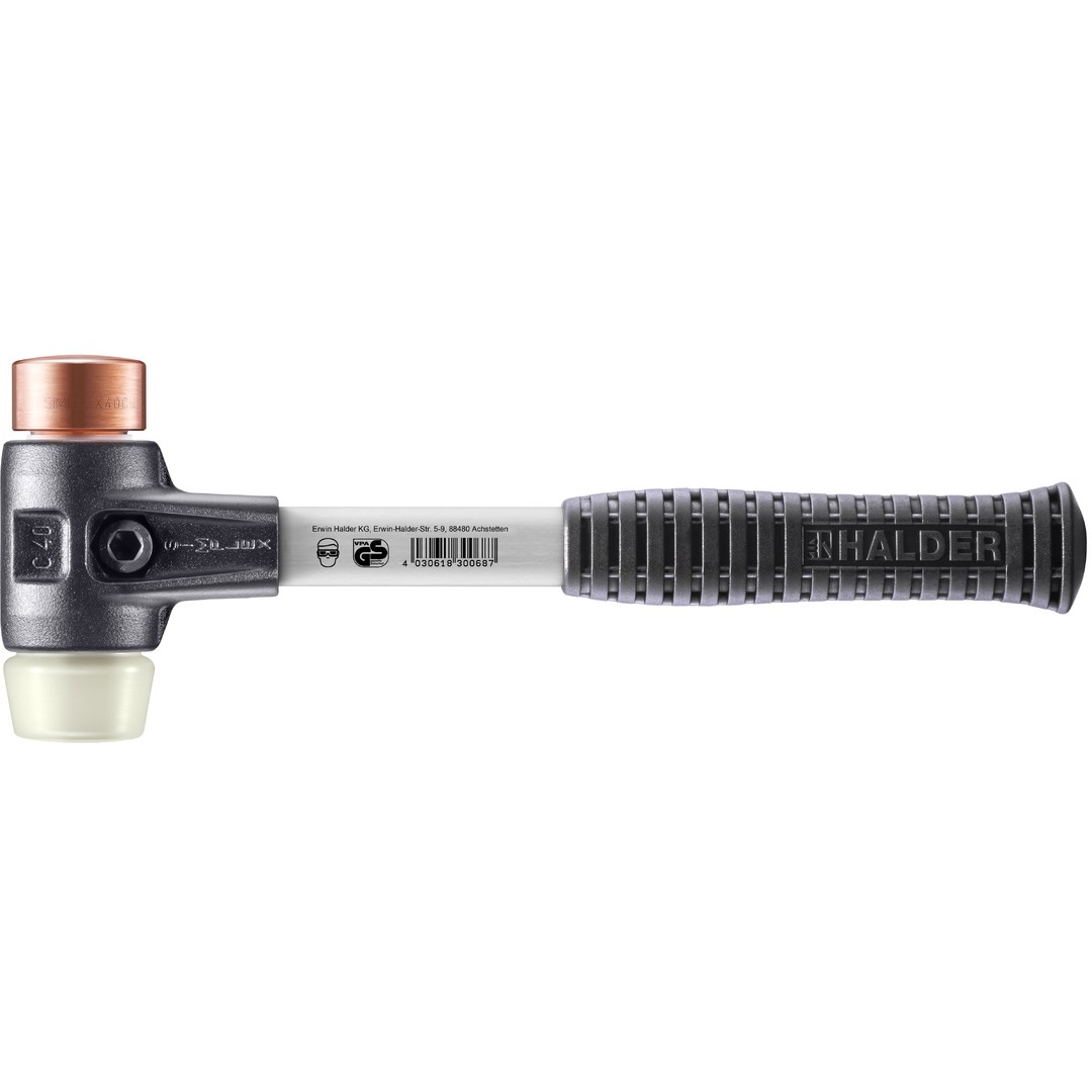 SIMPLEX-Schonhammer, Kupfer / Nylon; mit verstärktem Tempergussgehäuse und Fiberglasstiel | D=40 mm | 3748.040