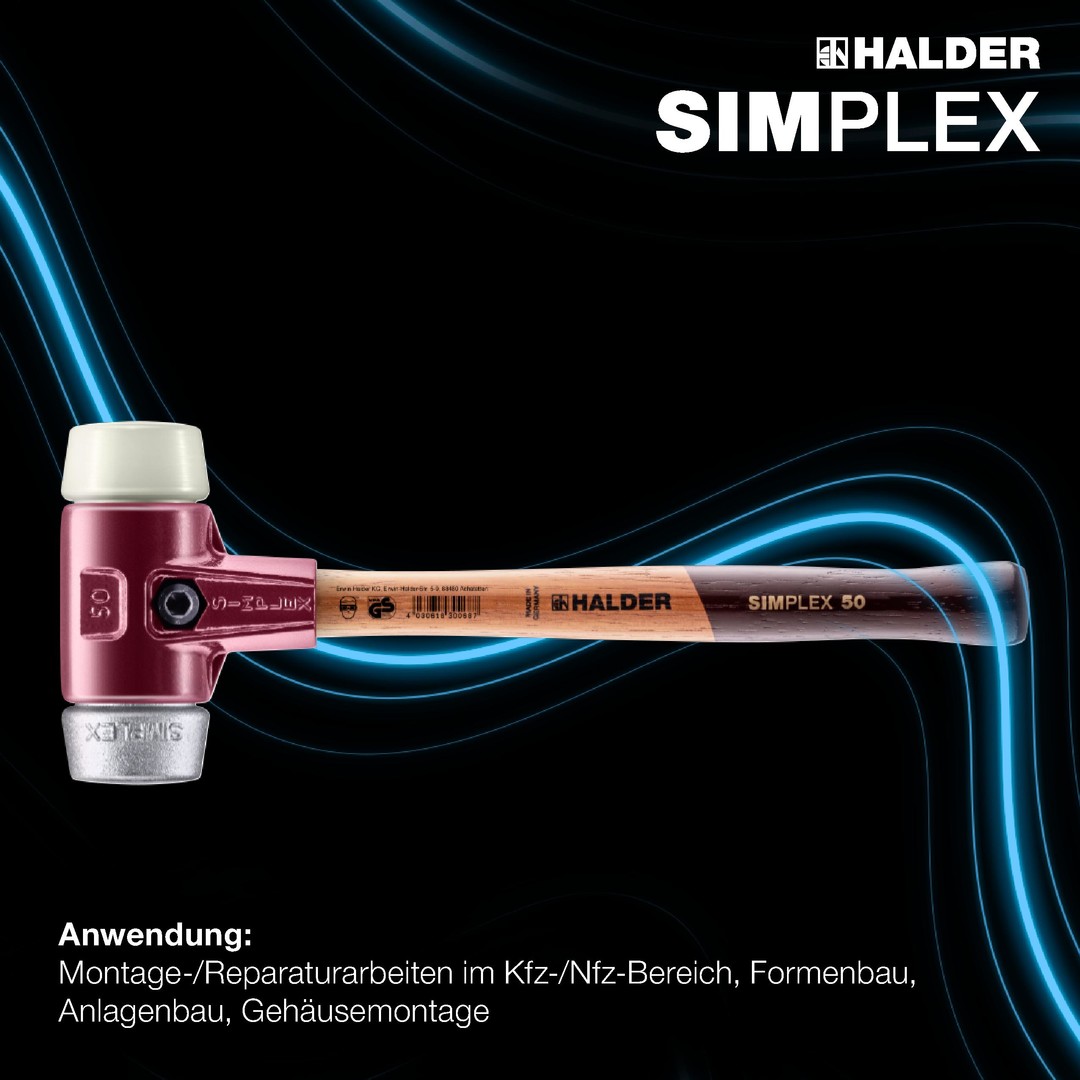 SIMPLEX-Schonhammer, Nylon / Weichmetall; mit Tempergussgehäuse und hochwertigem Holzstiel | D=80 mm | 3089.080