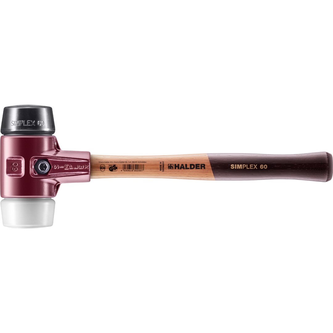 SIMPLEX-Schonhammer, Gummikomposition / Superplastik; mit Tempergussgehäuse und hochwertigem Holzstiel | D=60 mm | 3027.060