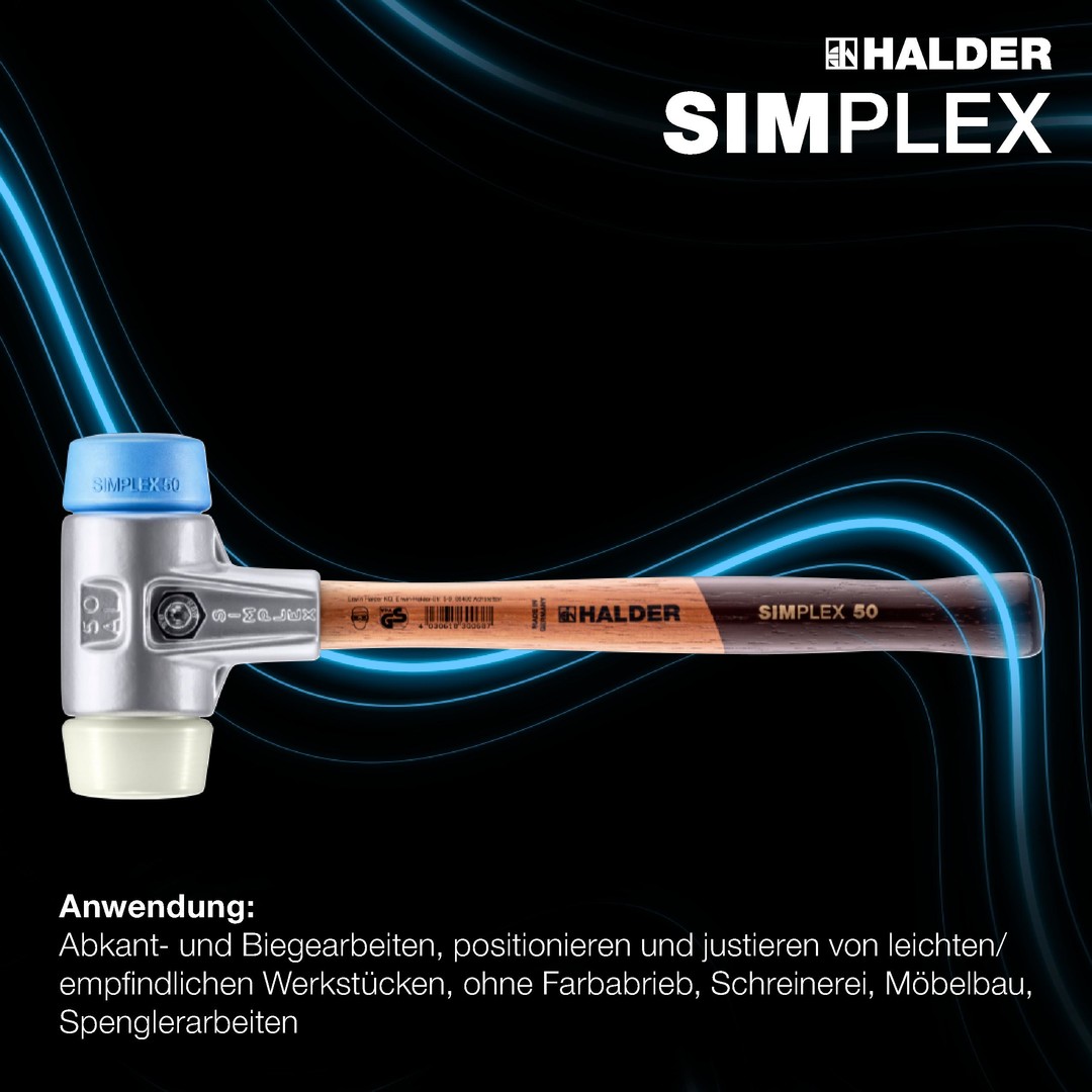 Młotek SIMPLEX z miękkim obuchem, TPE-miękki / nylon; z aluminiową obudową i wysokiej jakości drewnianym trzonkiem | D=60 mm | 3118.060