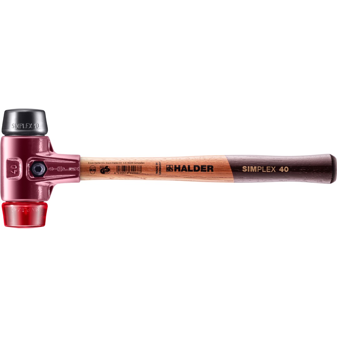 SIMPLEX-Schonhammer, Gummikomposition / Plastik; mit Tempergussgehäuse und hochwertigem Holzstiel | D=40 mm | 3026.040