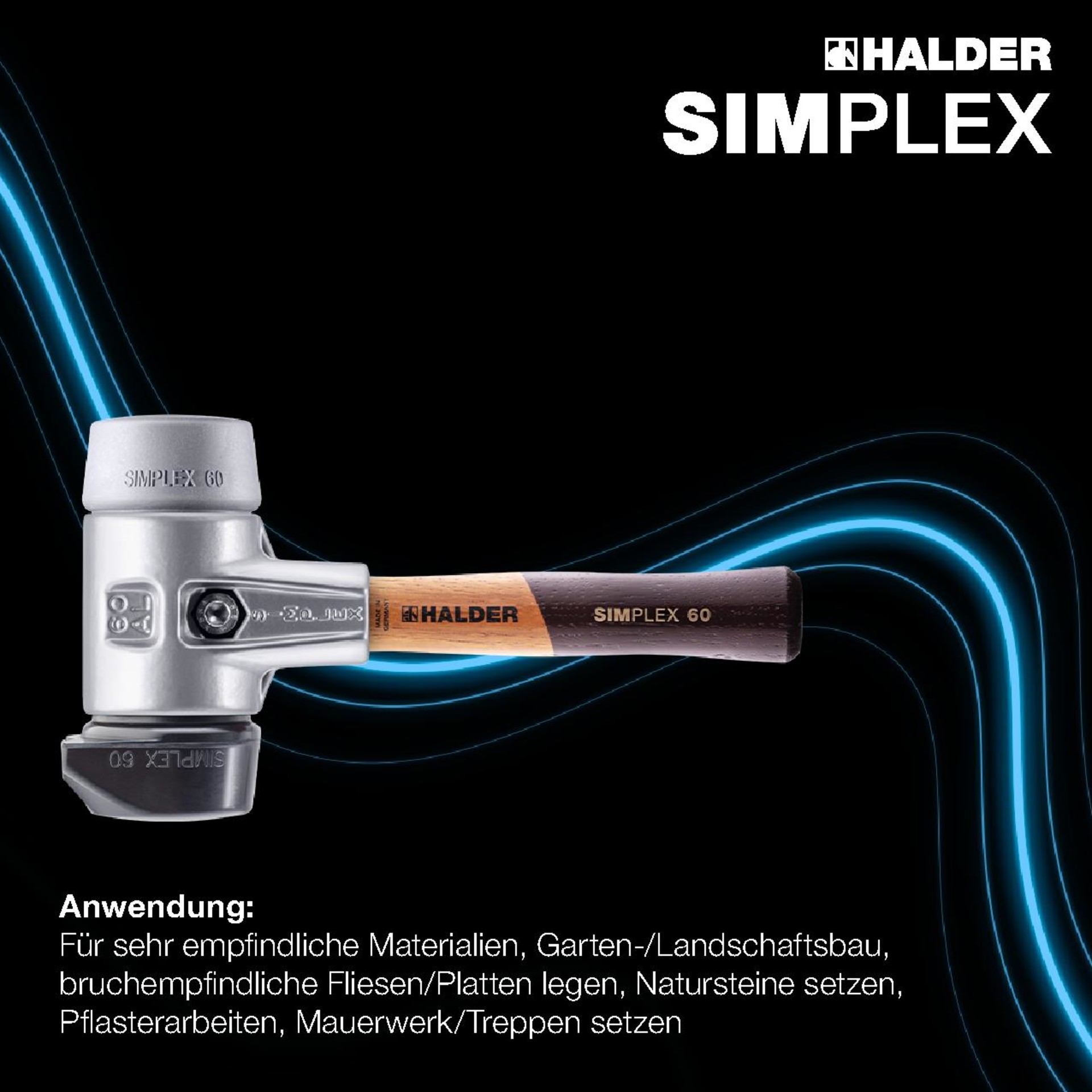 SIMPLEX-Schonhammer, Gummikomposition mit Standfuß / TPE-mid; mit Aluminiumgehäuse und hochwertigem extra kurzen Holzstiel | D=60 mm | 3123.262
