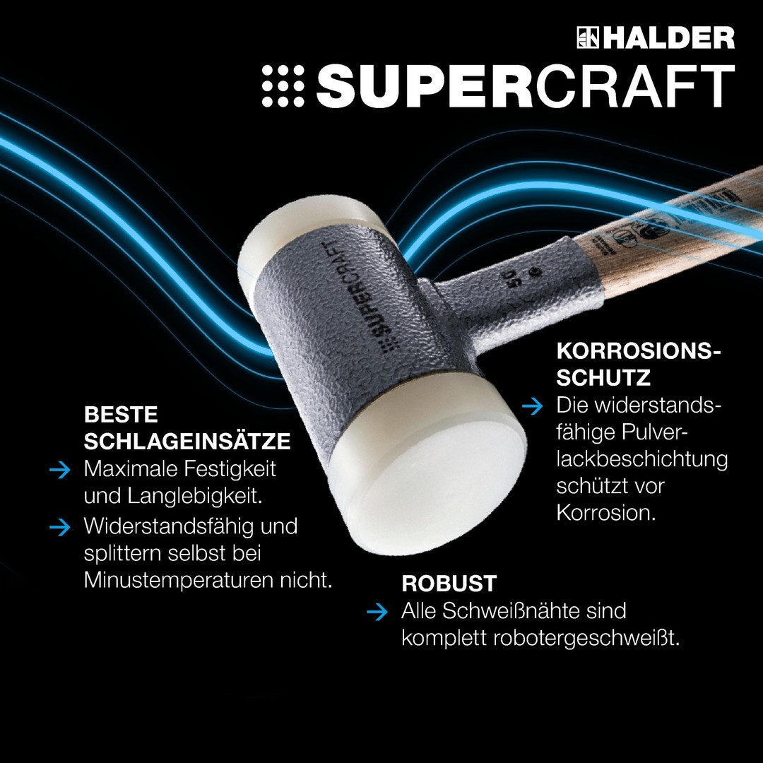 Aktionsbox Bau SUPERCRAFT-Schonhammer D50 mit bruchsicherem Stahlrohrstiel, gelb-fluoreszierend beschichtet und PARAT Hammerhalter | EH 3377s001