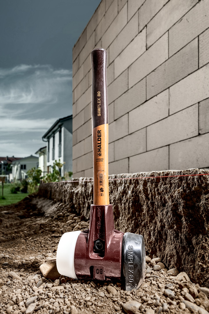 SIMPLEX-Schonhammer, Gummikomposition, mit Standfuß / Superplastik; mit Tempergussgehäuse und hochwertigem Holzstiel | D=80 mm | 3027.280