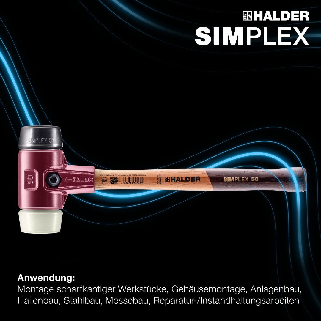 SIMPLEX-Schonhammer, Gummikomposition / Nylon; mit Tempergussgehäuse und hochwertigem Holzstiel | D=80 mm | 3028.080